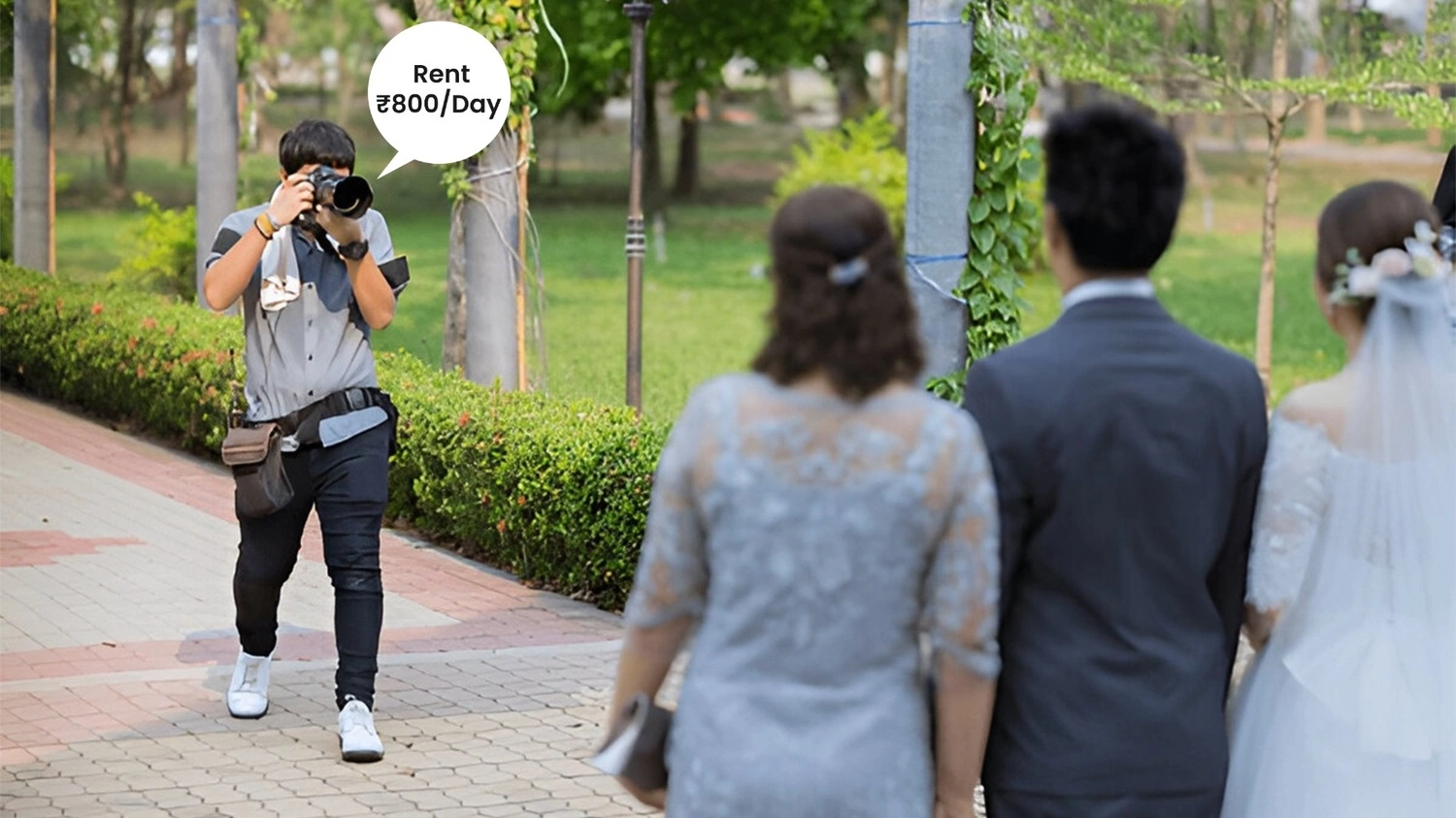 Renting a camera for Events Young Indian man renting a Camera from a digital platform for Wedding Photoshoot
