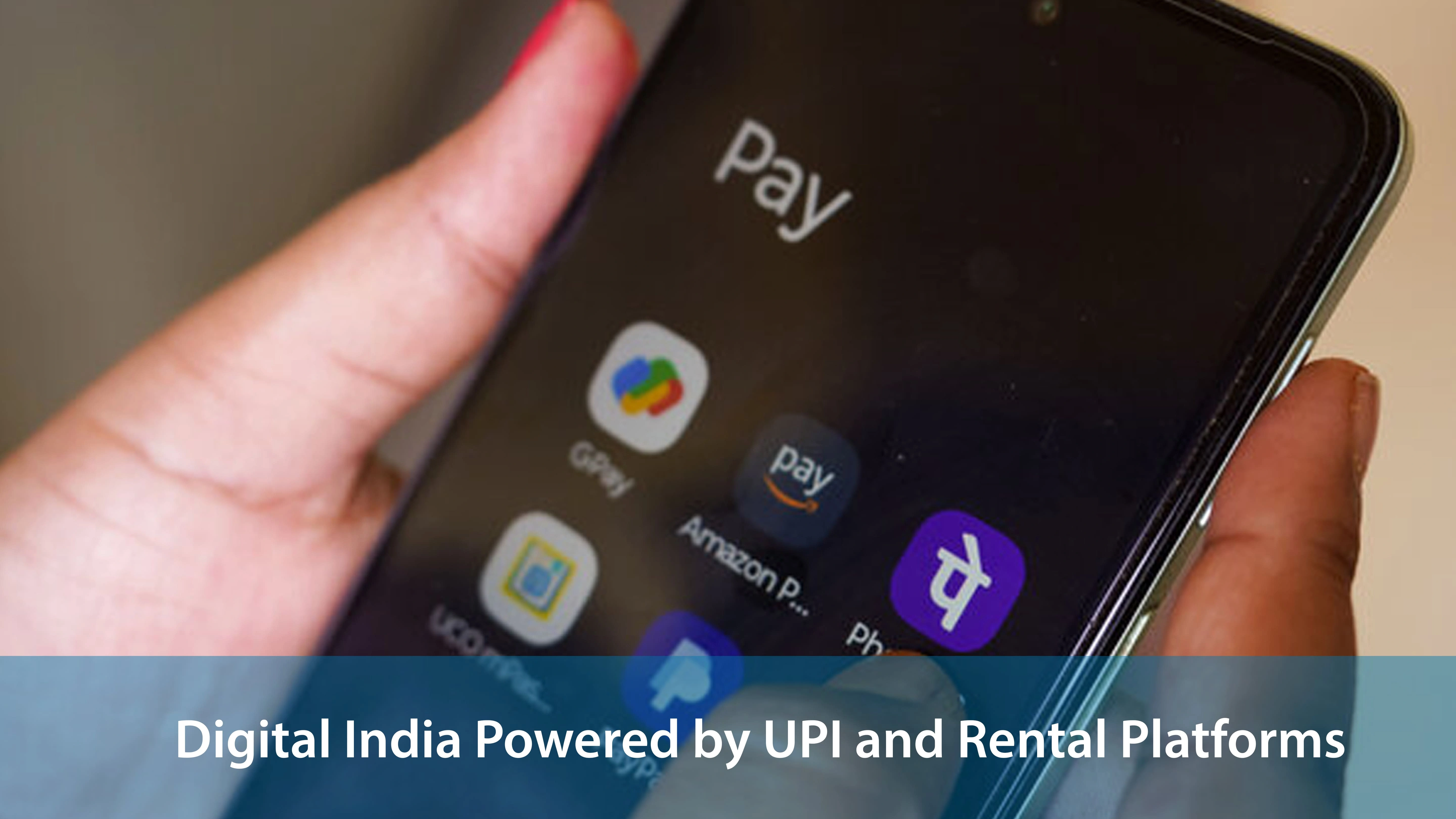 Illustration of digital India economy with UPI, Zomato, and rental platforms