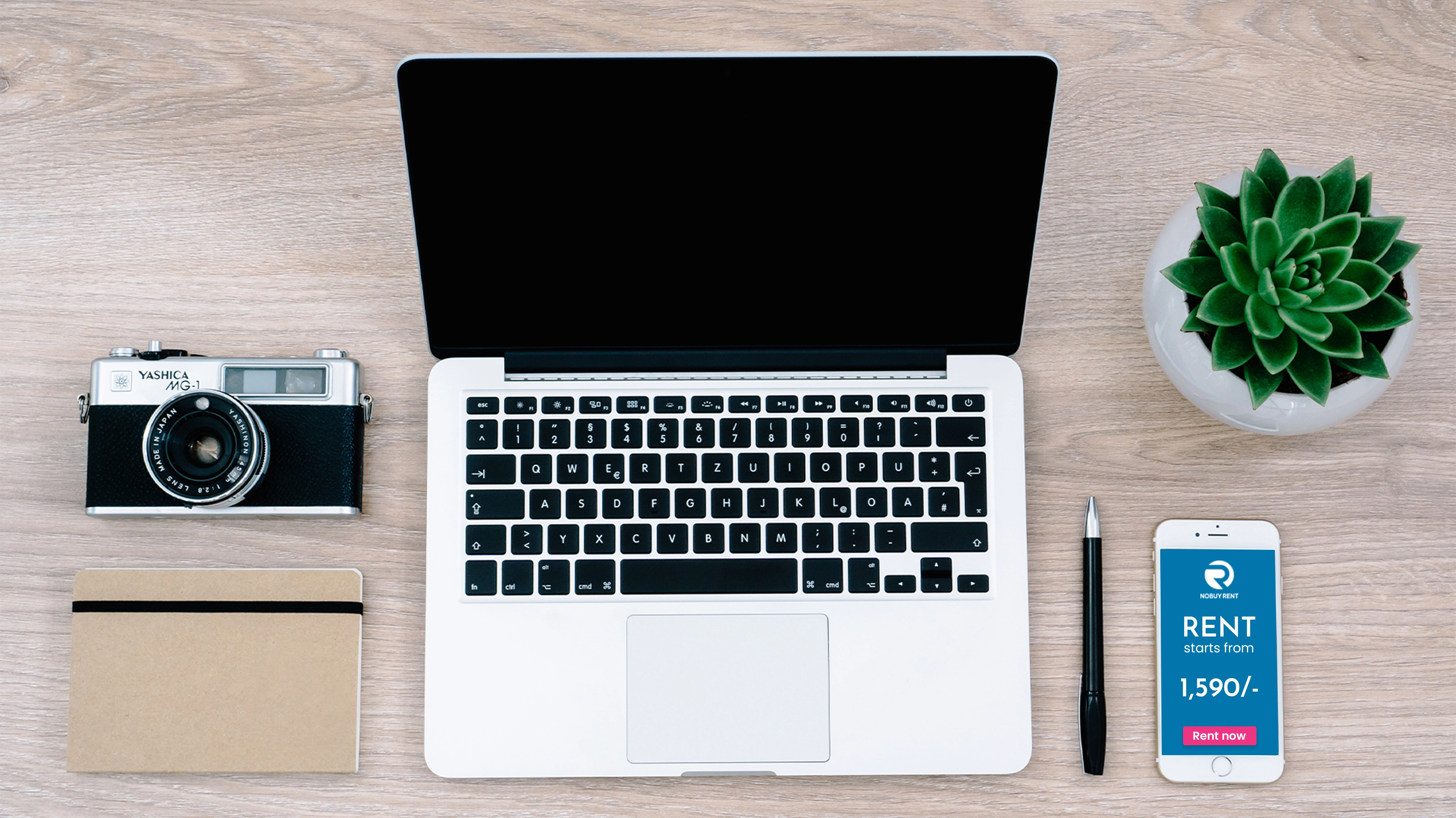 Modern Gadget Rentals in India A flat lay of trending gadgets like tablets, cameras, and smartwatches available for rent in India