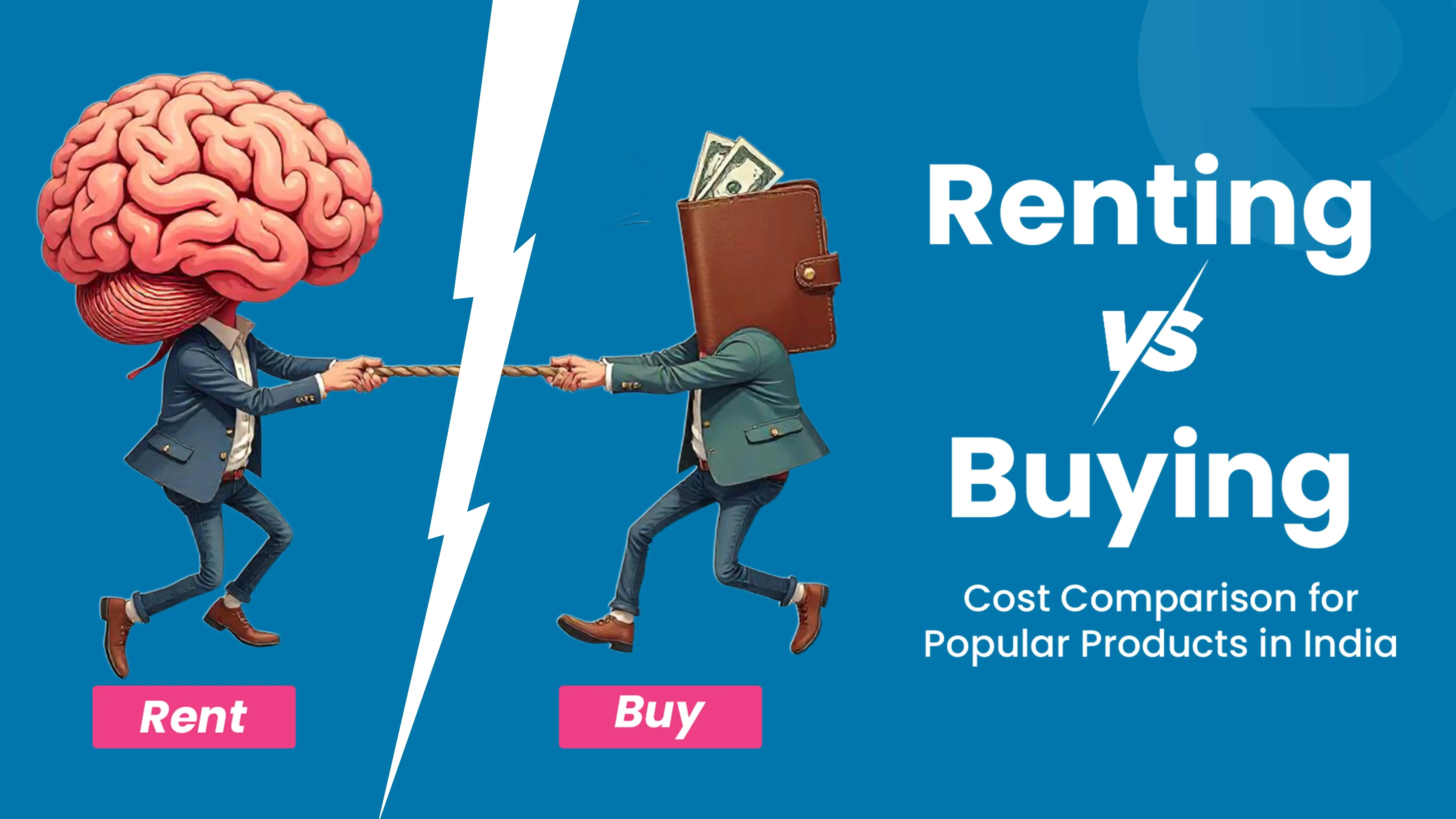 Visual banner highlighting with Text 'Renting vs Buying: Cost Comparison for Popular Products in India'