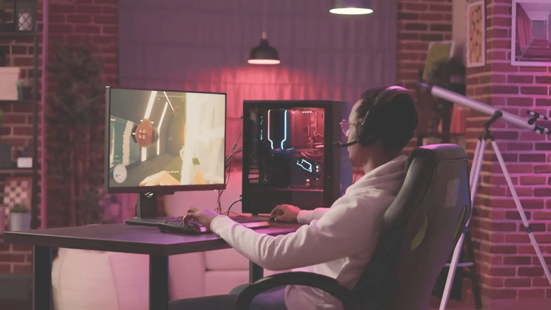 RGB Gaming PC Setup with RTX GPU RGB-lit gaming setup featuring RTX GPU and mechanical keyboard