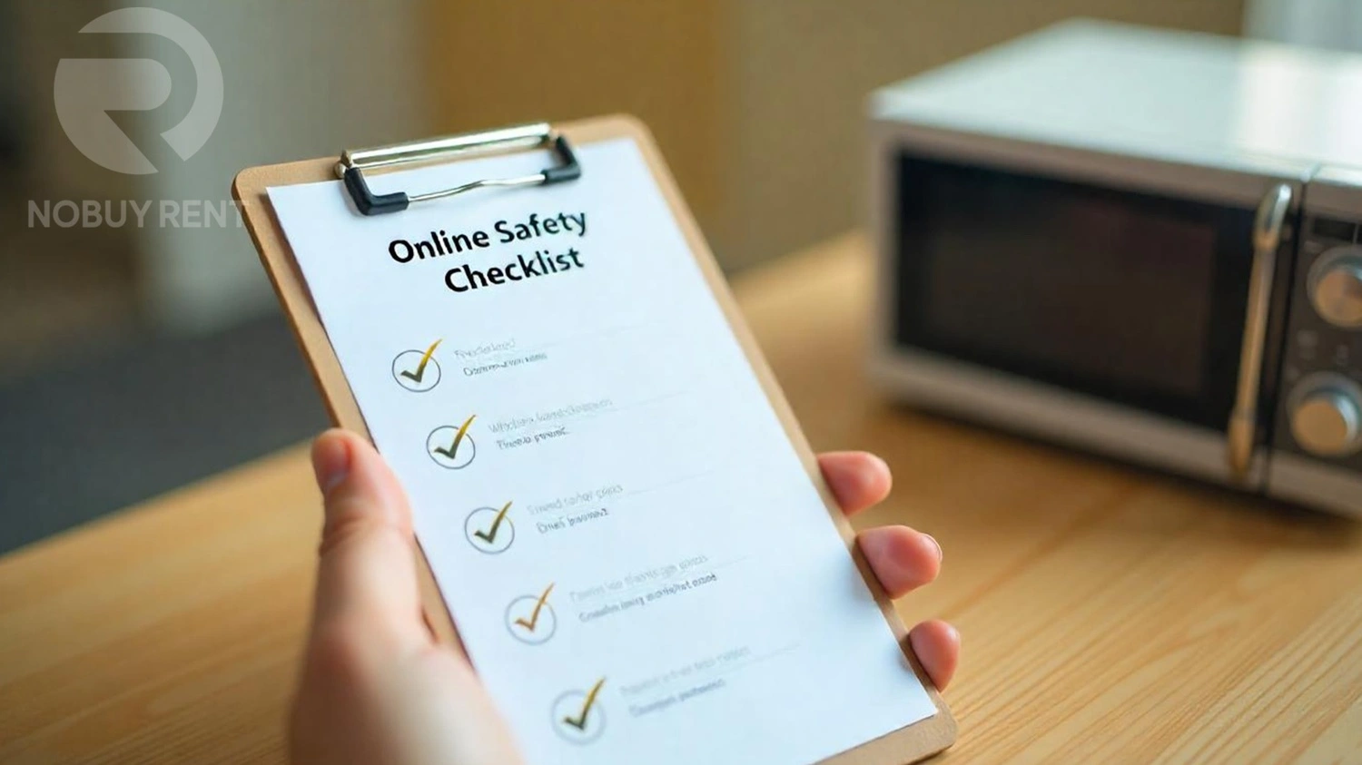 Online Rental Safety Checklist A checklist with icons showing tips for safe online renting.