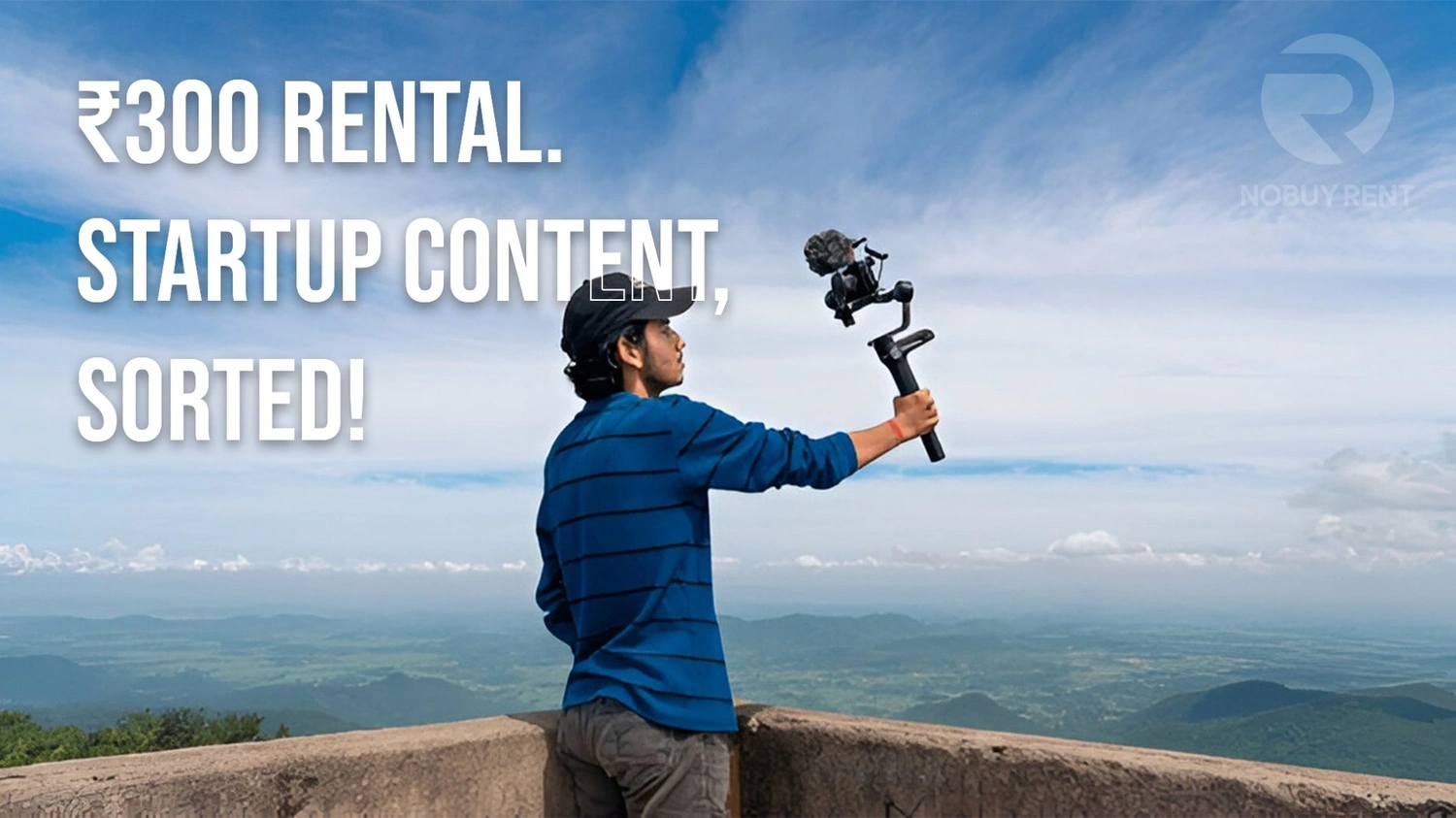 Entrepreneur using rental camera setup for a startup shoot