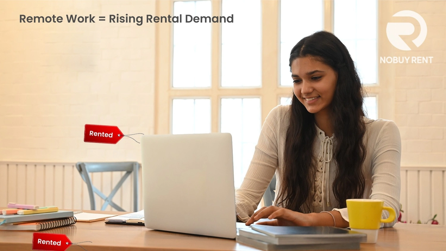 Women using Rental Laptop for her Work