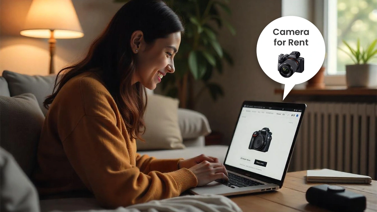Women using Laptop for Renting Camera